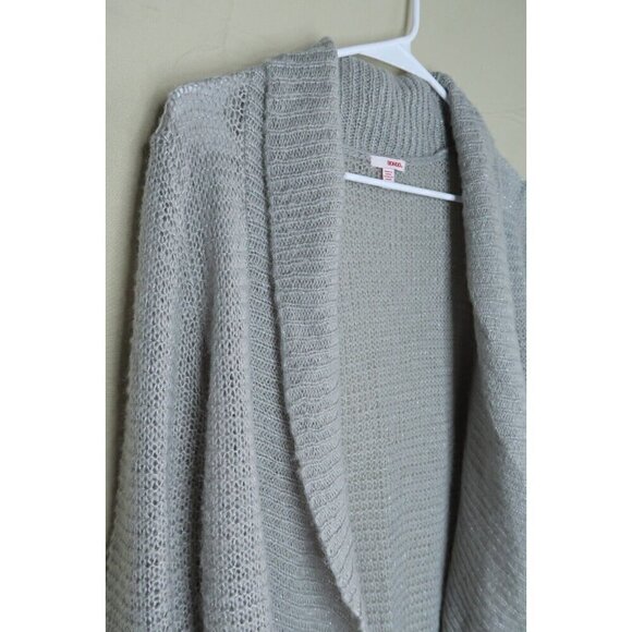 Bongo Open Knit Cardigan Sweater Duster Sweater Gray with Glitter Women's Large - Picture 4 of 10